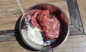 Raw Eating (Meat and Goat Milk in a Bowl)