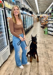 Rebecca Eble with her dog Wolfgang